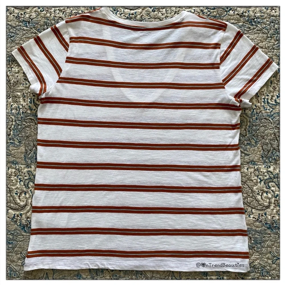 Soft Madewell Warm Nutmeg Striped Short Sleeve V-Neck Tee - Picture 3 of 4
